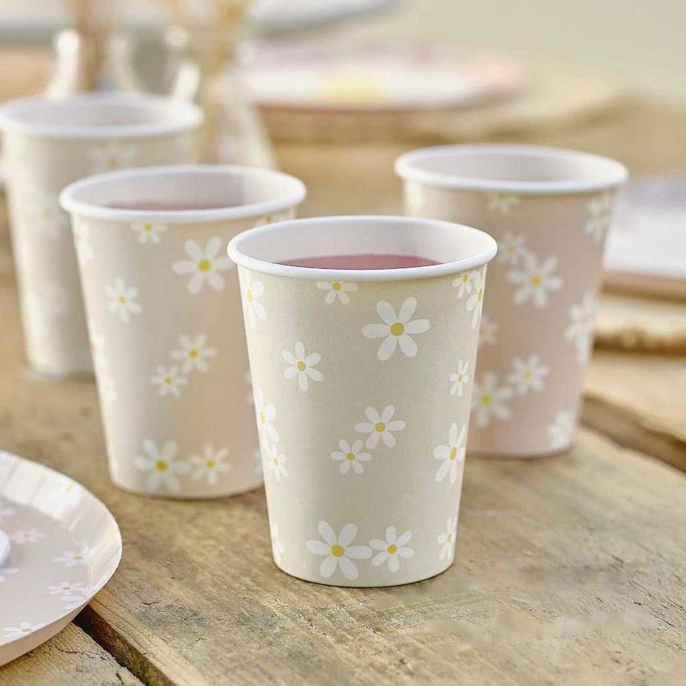 dusky-pink-daisy-floral-paper-party-cups-x-8|DAI-106|Luck and Luck| 1