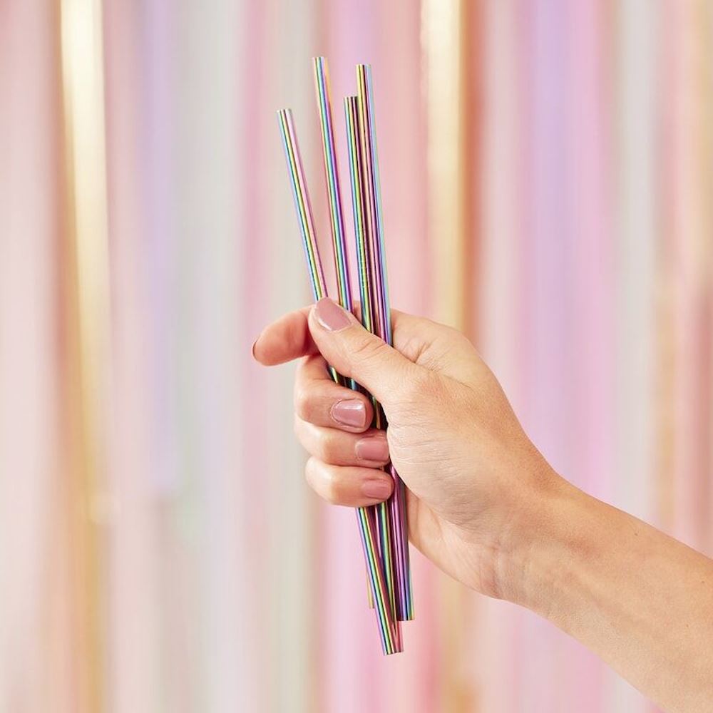 reusable-rainbow-stainless-steel-metal-straws-x-5|MIX249|Luck and Luck| 1