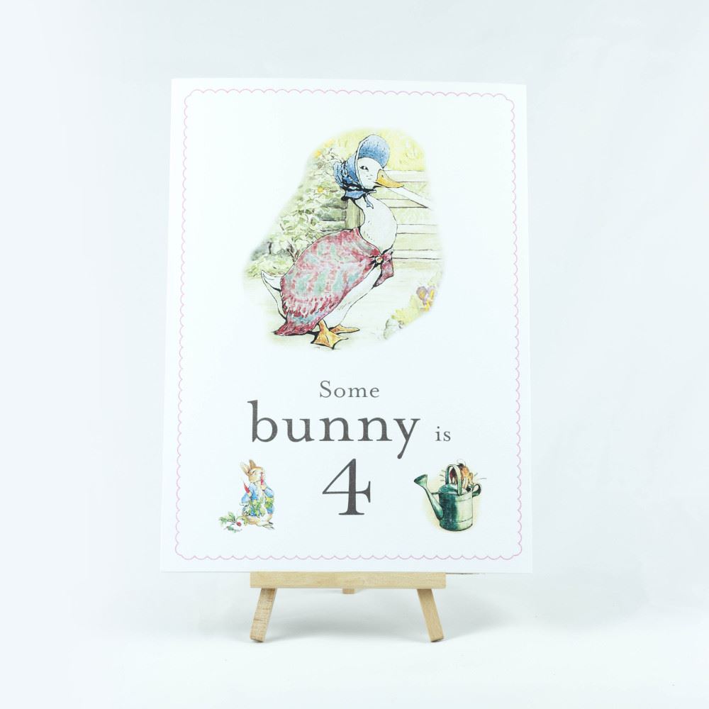 jemima-puddleduck-some-bunny-is-4-card-easel-peter-rabbit-4th-birthday|STWJEMIMA4A4|Luck and Luck|2