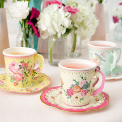 party-vintage-floral-style-paper-cups-and-saucers-x-12|TS6-CUPSET-VINTAGE|Luck and Luck| 1