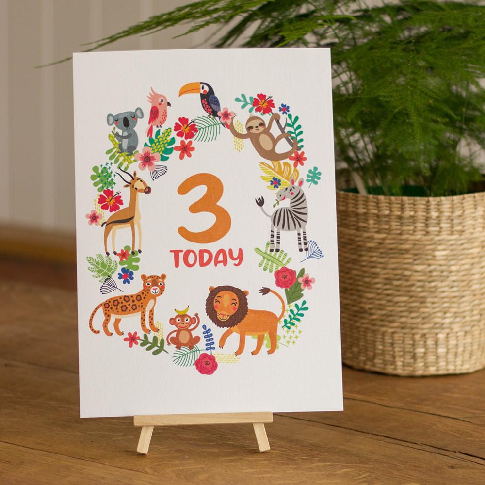 rainforest-age-3-birthday-sign-and-easel|LLSTWRAINFOREST3A4|Luck and Luck| 1