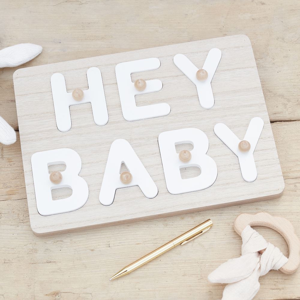 hey-baby-wooden-puzzle-baby-shower-guest-book|HEB-106|Luck and Luck|2