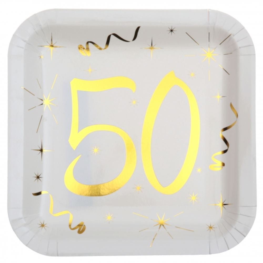 age-50th-birthday-gold-square-paper-plates-x-10|615600000050|Luck and Luck| 1