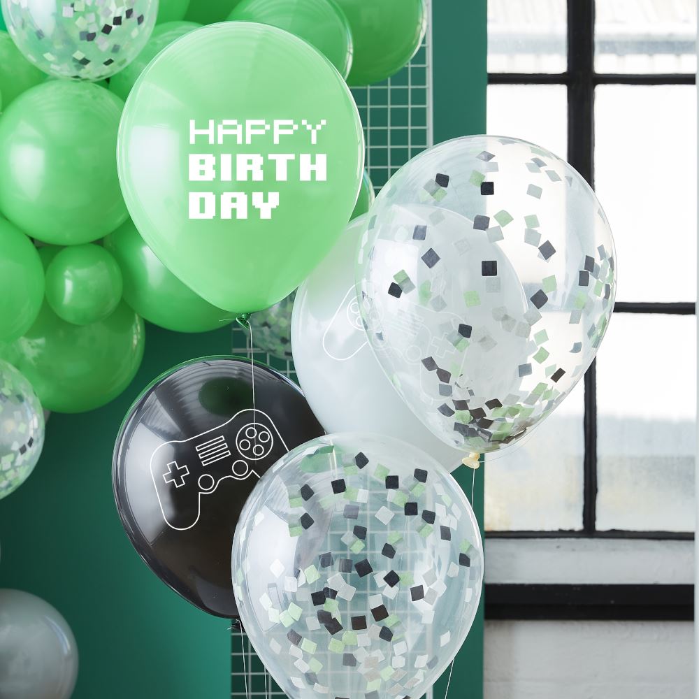 black-green-and-grey-controller-confetti-balloon-bundle-x-5|GAME-107|Luck and Luck| 1