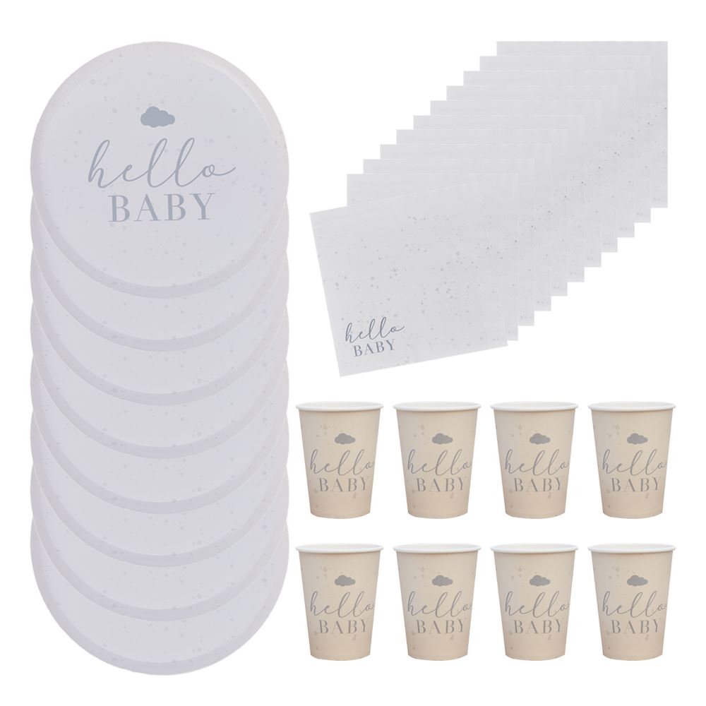 hello-baby-party-pack-plates-cups-and-napkins-for-8-people|LLHELLOBABYPP|Luck and Luck| 1