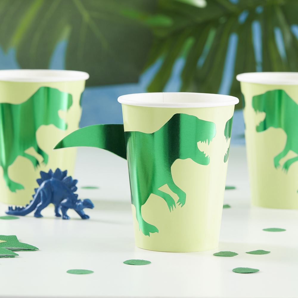 dinosaur-paper-cups-foiled-x-8-partyware|RR304|Luck and Luck| 1