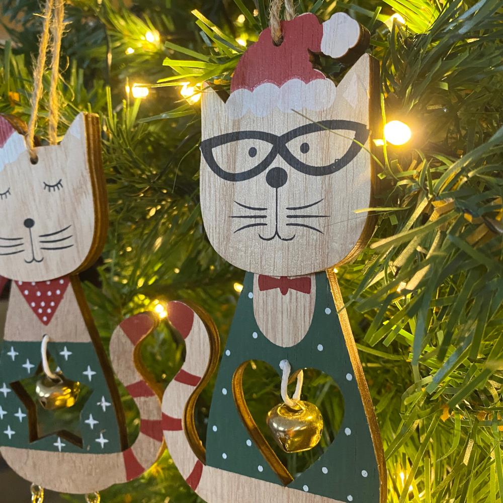 christmas-wooden-mixed-set-2-hanging-cats-with-bells|TLA446|Luck and Luck| 3