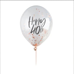 happy-40th-rose-gold-confetti-balloons-5-pack|HBMM214|Luck and Luck|2
