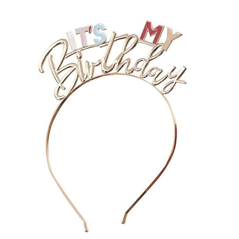 it-s-my-birthday-headband-gold-and-pastel|HAP-111|Luck and Luck|2