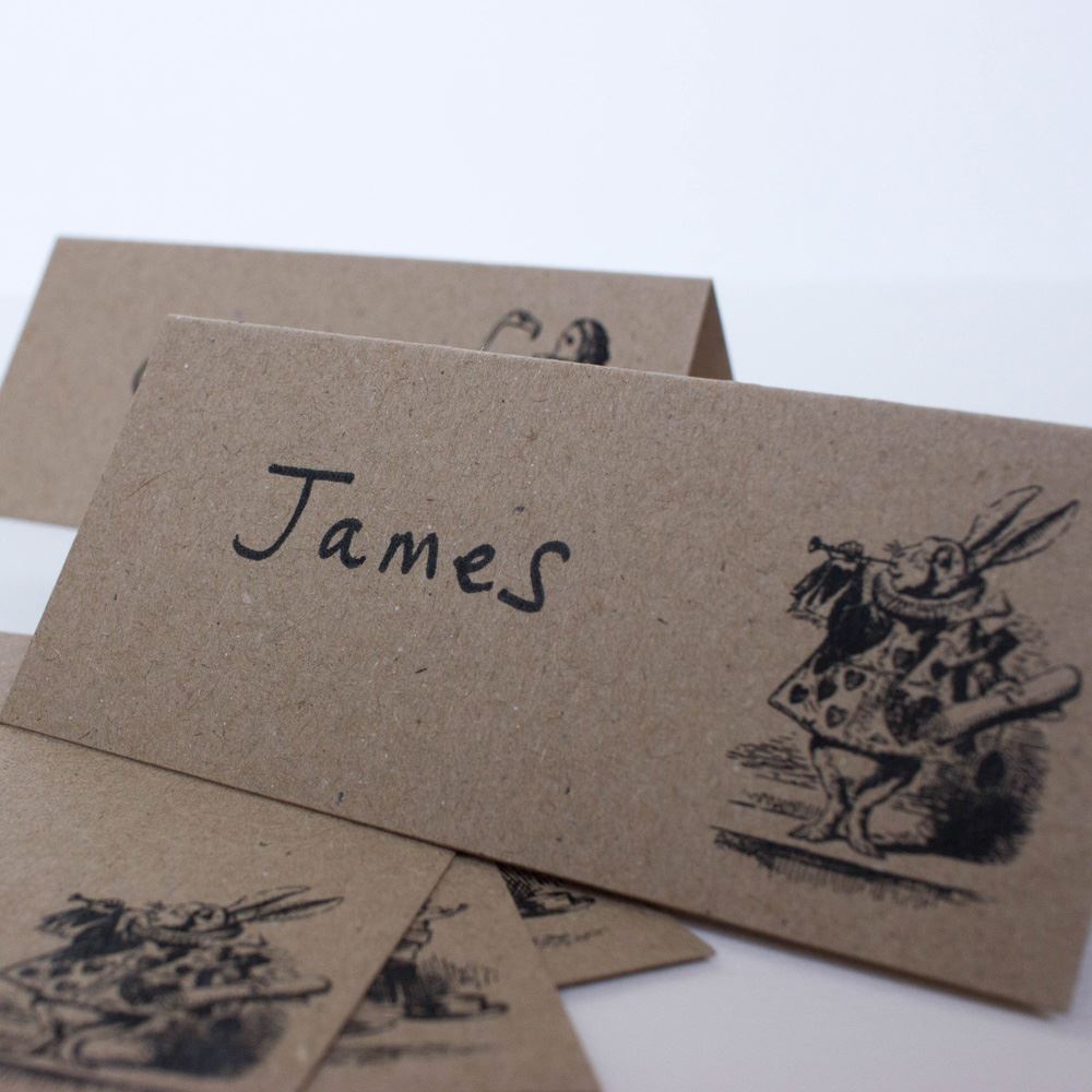 alice-in-wonderland-place-cards-set-of-8-brown-kraft-wedding-party|PCAIWLK|Luck and Luck| 1