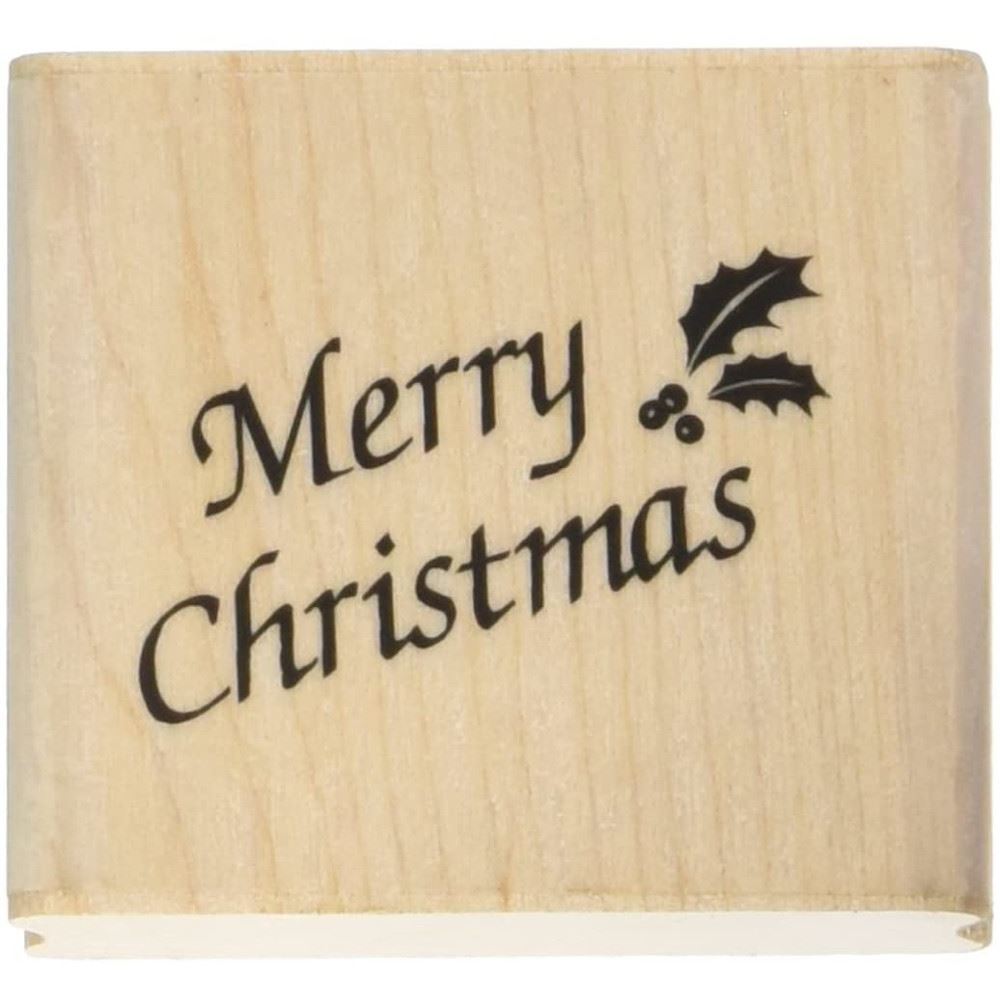 merry-christmas-with-holly-wood-mounted-rubber-craft-stamp|110A|Luck and Luck| 4