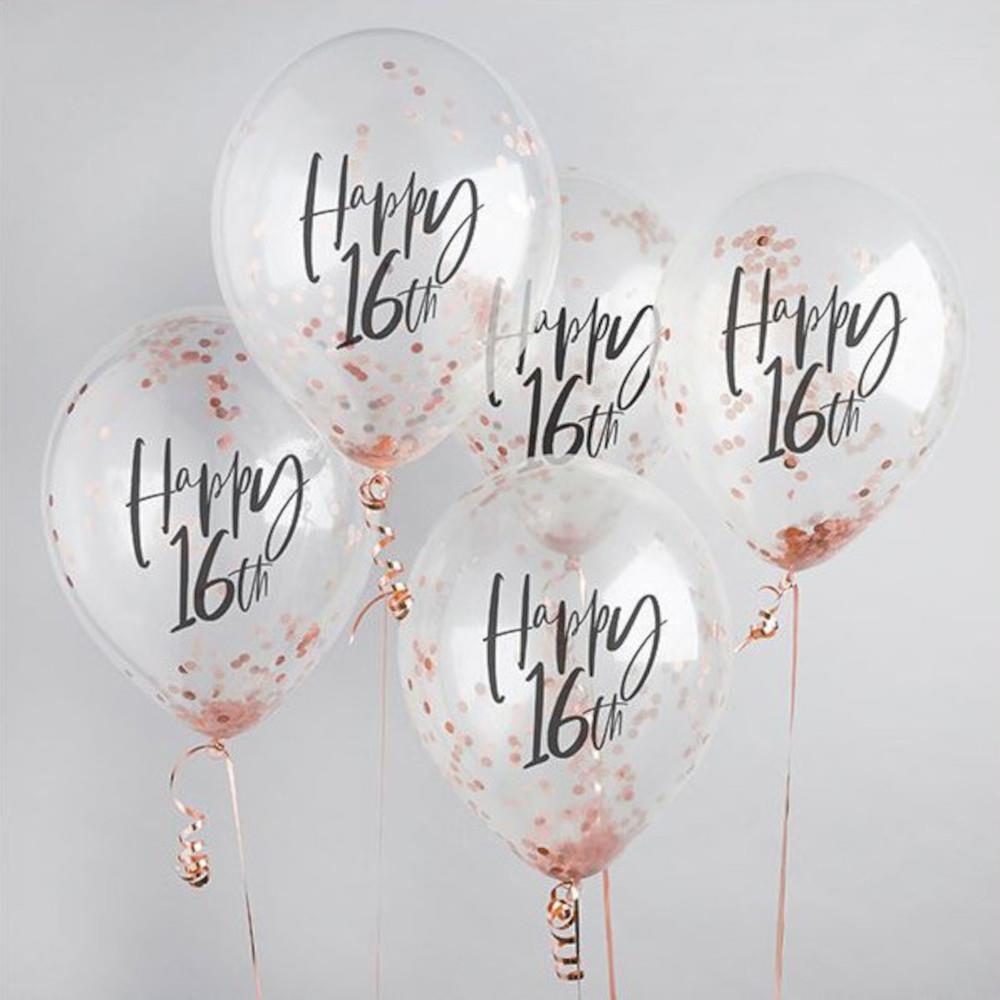happy-16th-rose-gold-confetti-balloons-5-pack|HBMM210|Luck and Luck| 1