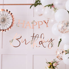 floral-rose-gold-happy-birthday-banner-bunting-4m-with-flowers|TEA621|Luck and Luck| 1