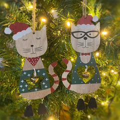 christmas-wooden-mixed-set-2-hanging-cats-with-bells|TLA446|Luck and Luck| 1