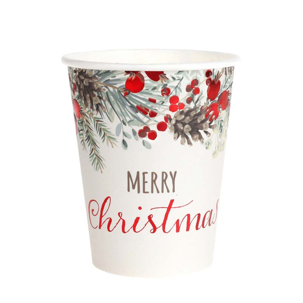 red-botanical-fir-merry-christmas-paper-cups-x-10|768400000007|Luck and Luck| 1