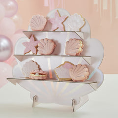 iridescent-and-pink-mermaid-shell-shaped-party-treat-stand|MER-106|Luck and Luck| 1