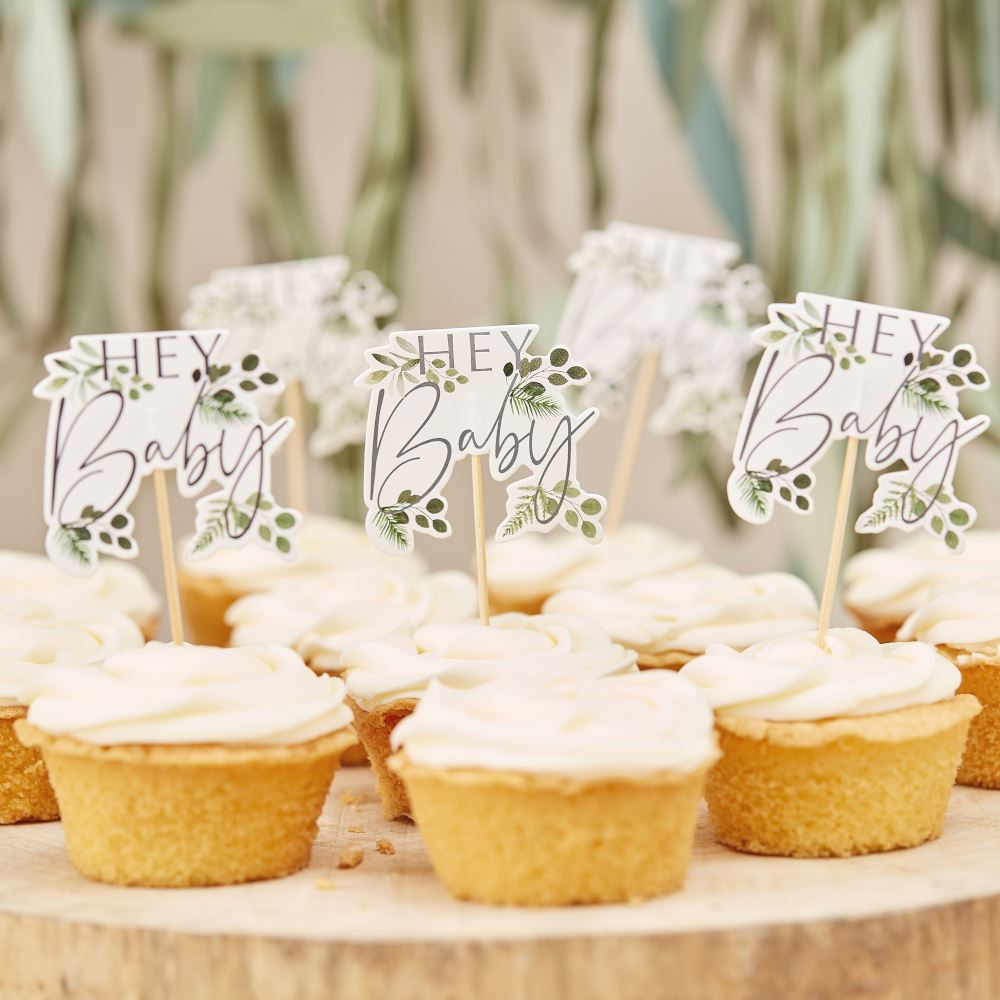 hey-baby-shower-botanical-cupcake-toppers-x-12|BAB129|Luck and Luck| 1
