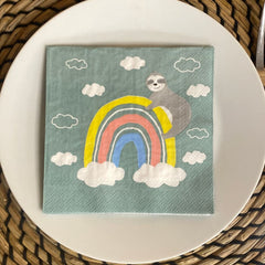 sloth-and-rainbow-paper-cocktail-napkins-small-x-20|C 910920|Luck and Luck| 1