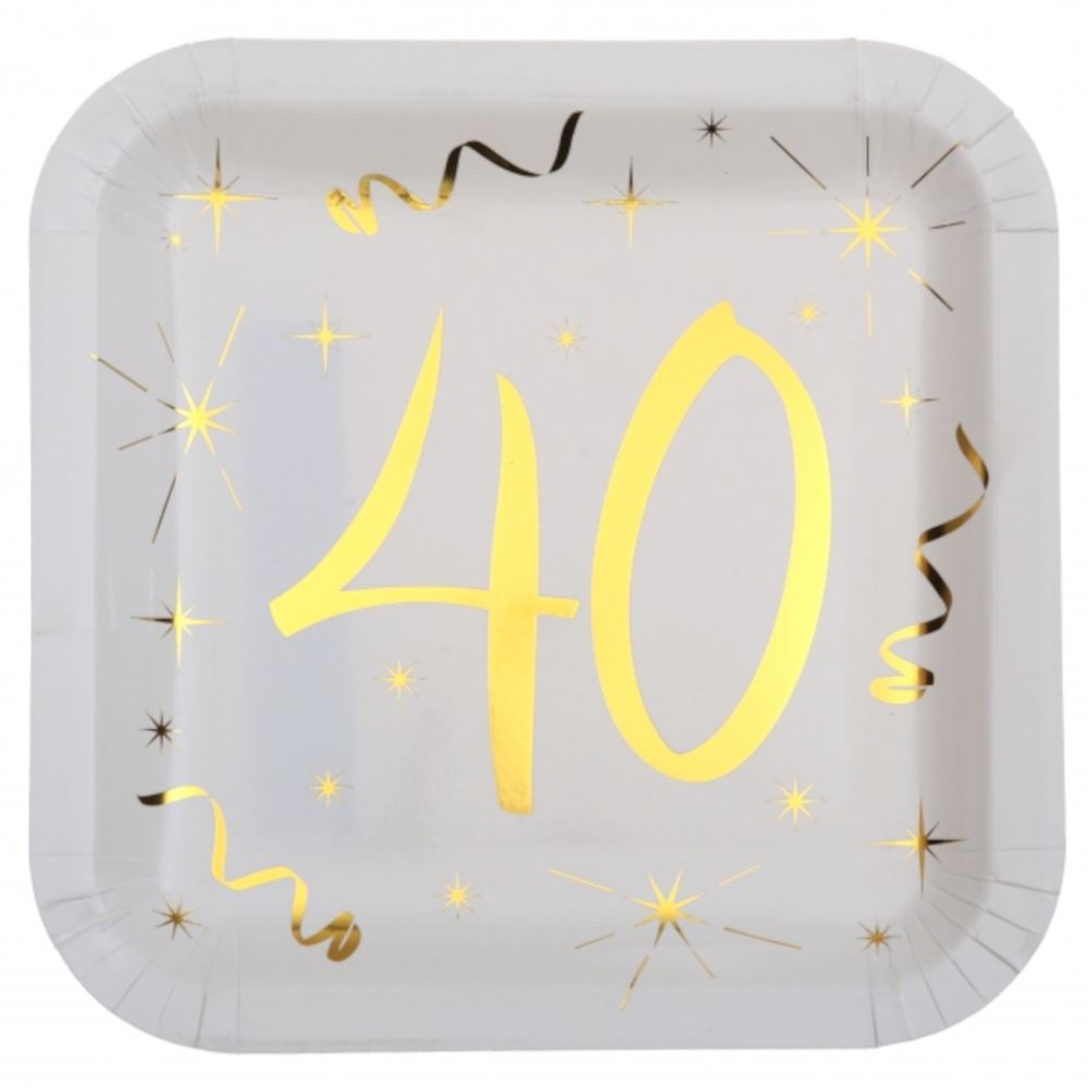 age-40th-birthday-gold-square-paper-plates-x-10|LL615600000040|Luck and Luck| 1