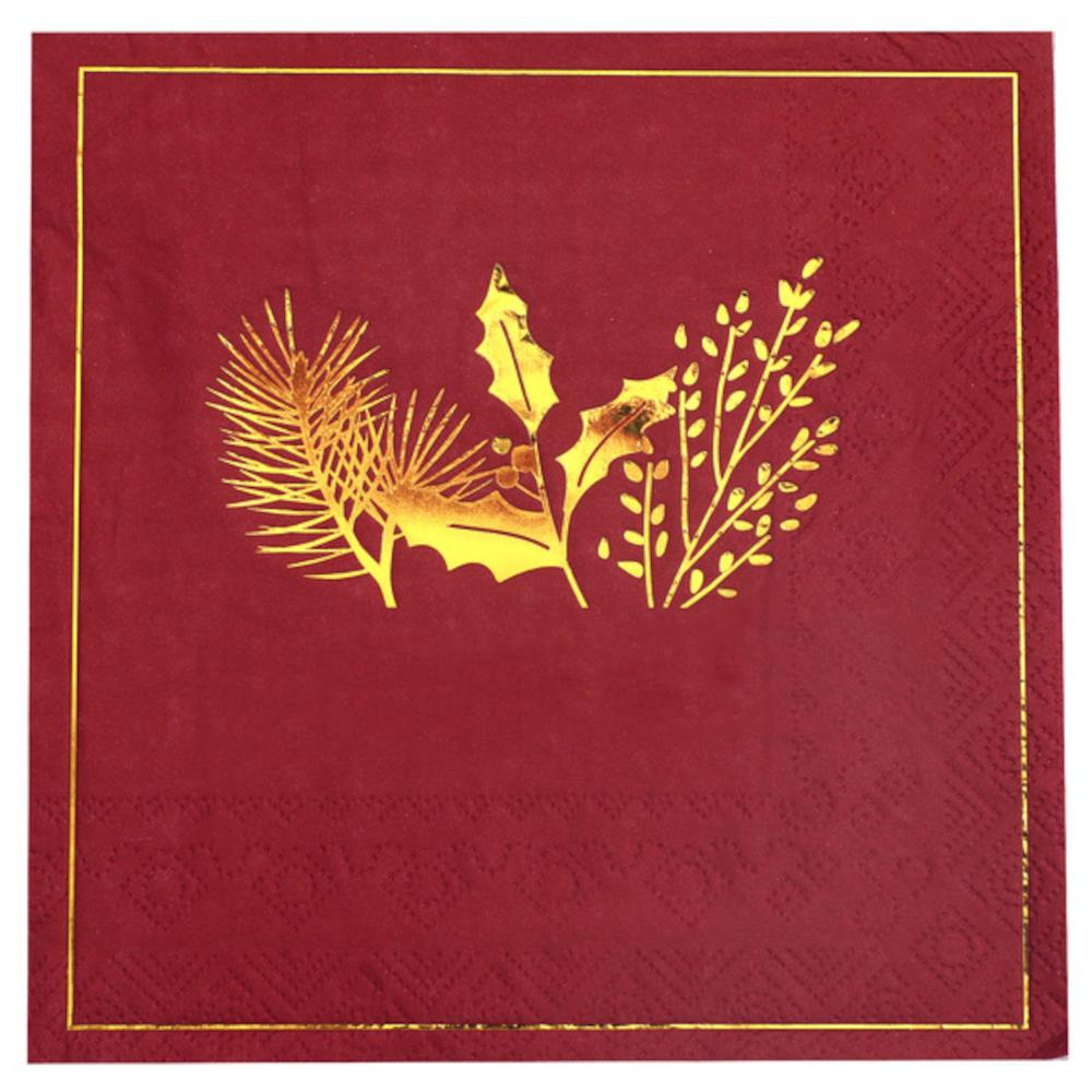 red-christmas-paper-napkins-with-gold-holly-x-20|7704|Luck and Luck|2