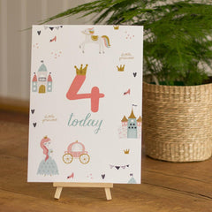 little-princess-age-4-birthday-sign-and-easel|LLSTWPRINCESS4A4|Luck and Luck| 1