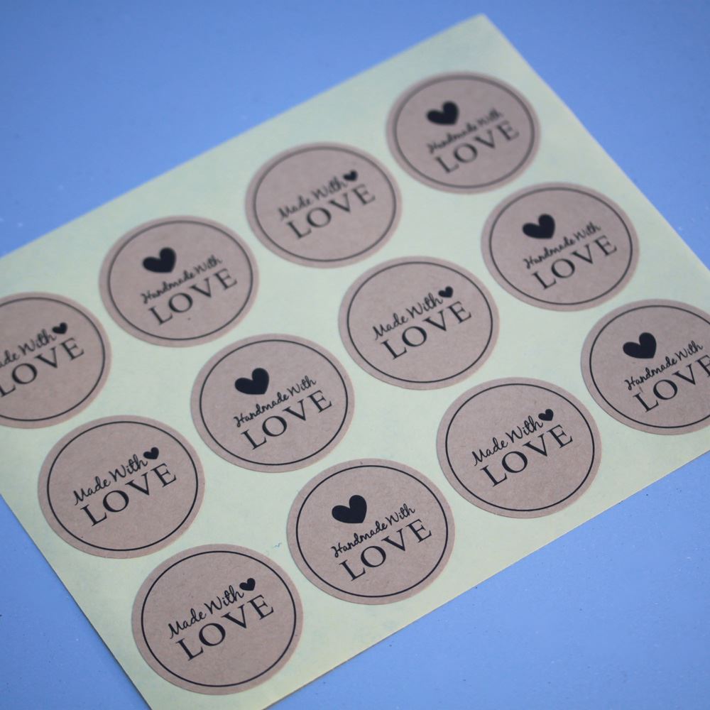 round-kraft-sticker-handmade-with-love-x-36-rustic-vintage-style|9A395|Luck and Luck| 1