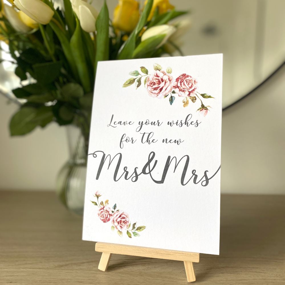 white-boho-leave-your-wishes-new-mrs-and-mrs-a5-card-and-easel|LLSTWBOHOLYWMRS|Luck and Luck|2