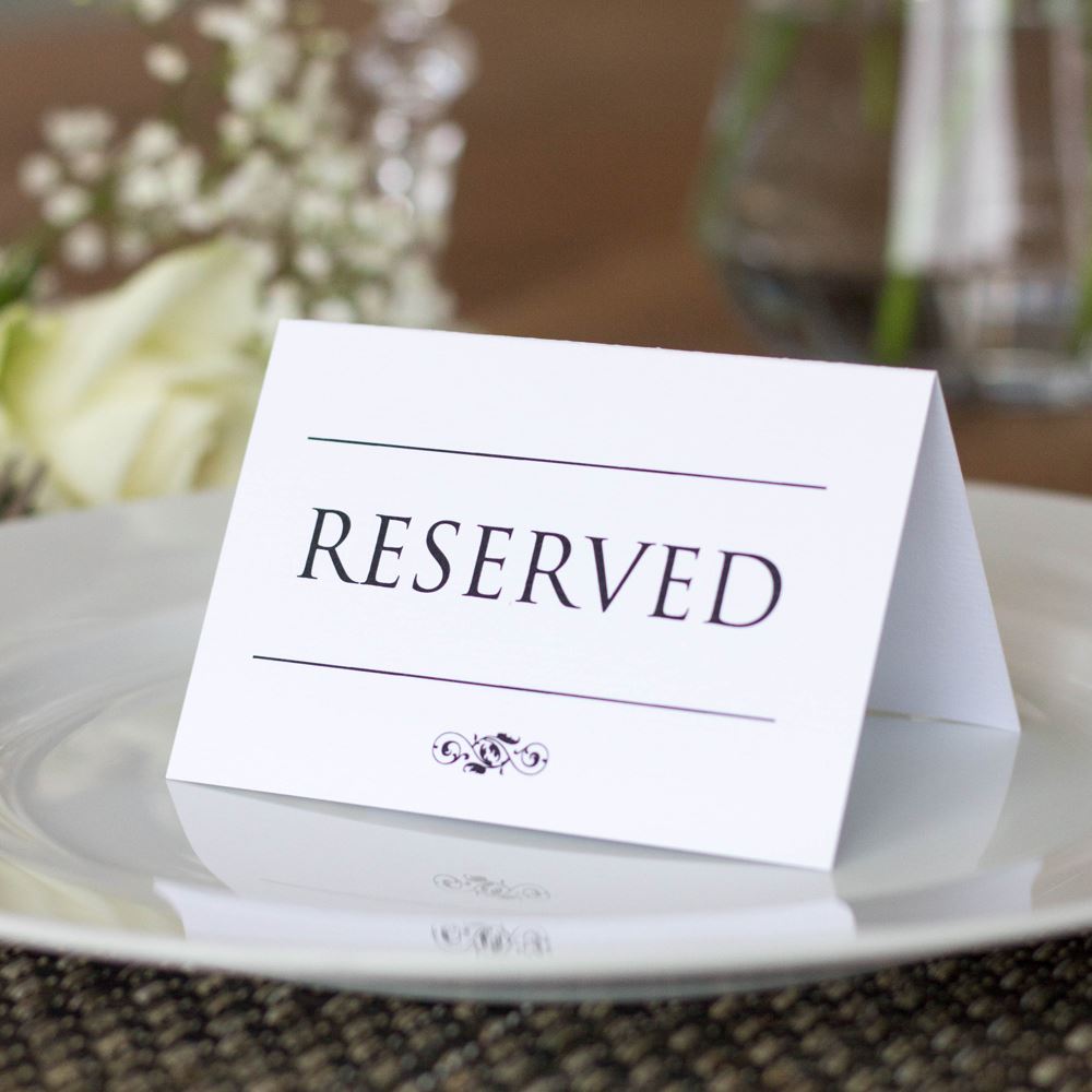 reserved-wedding-card-set-of-4-reserved-signs-white-and-black-traditional|LLRESWTRAD2|Luck and Luck| 1