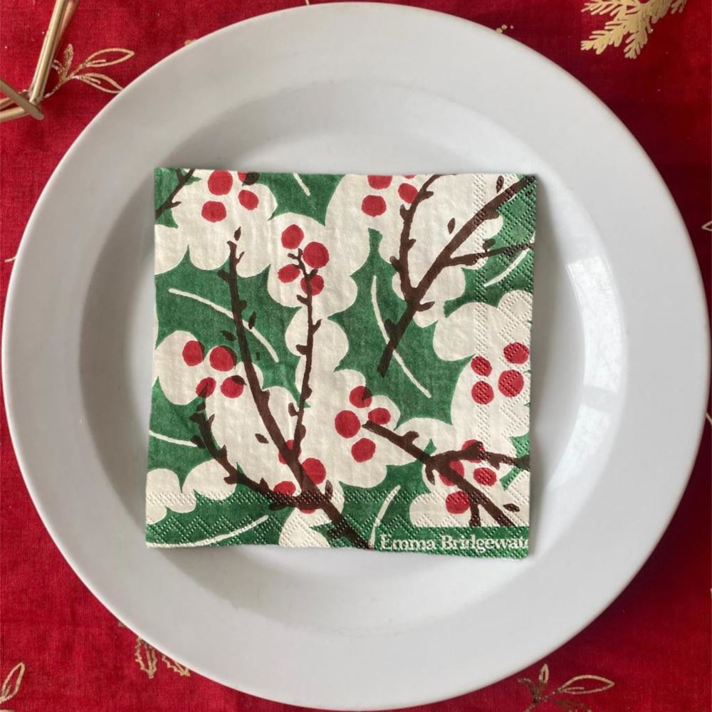 emma-bridgewater-holly-berry-cocktail-christmas-paper-napkins-x-20|C730200|Luck and Luck| 1