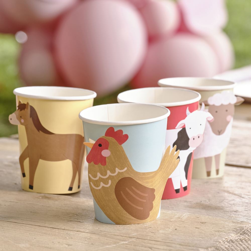 farmyard-paper-party-cups-x-8-childrens-birthday|FA-103|Luck and Luck| 1