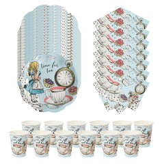 alice-in-wonderland-blue-party-pack-napkins-cups-plates-x-12|ALICEBLUEPP|Luck and Luck| 1