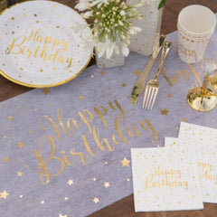 white-and-gold-happy-birthday-table-runner-5m|674400000001|Luck and Luck| 3