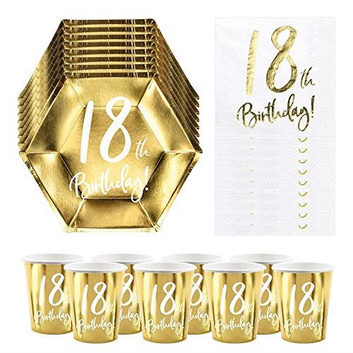 18th-birthday-party-pack-6-gold-plates-6-gold-paper-cups-20-paper-napkins|PP18THDECO|Luck and Luck| 1