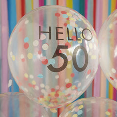 hello-50-rainbow-confetti-50th-birthday-balloons-x-5|MIX-644|Luck and Luck|2