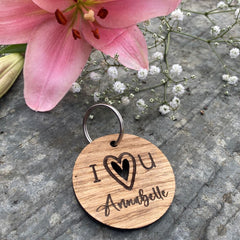 personalised-wooden-oak-veneer-keyring-i-love-you-gift|LLWWCOUPKEYRINGD6|Luck and Luck|2