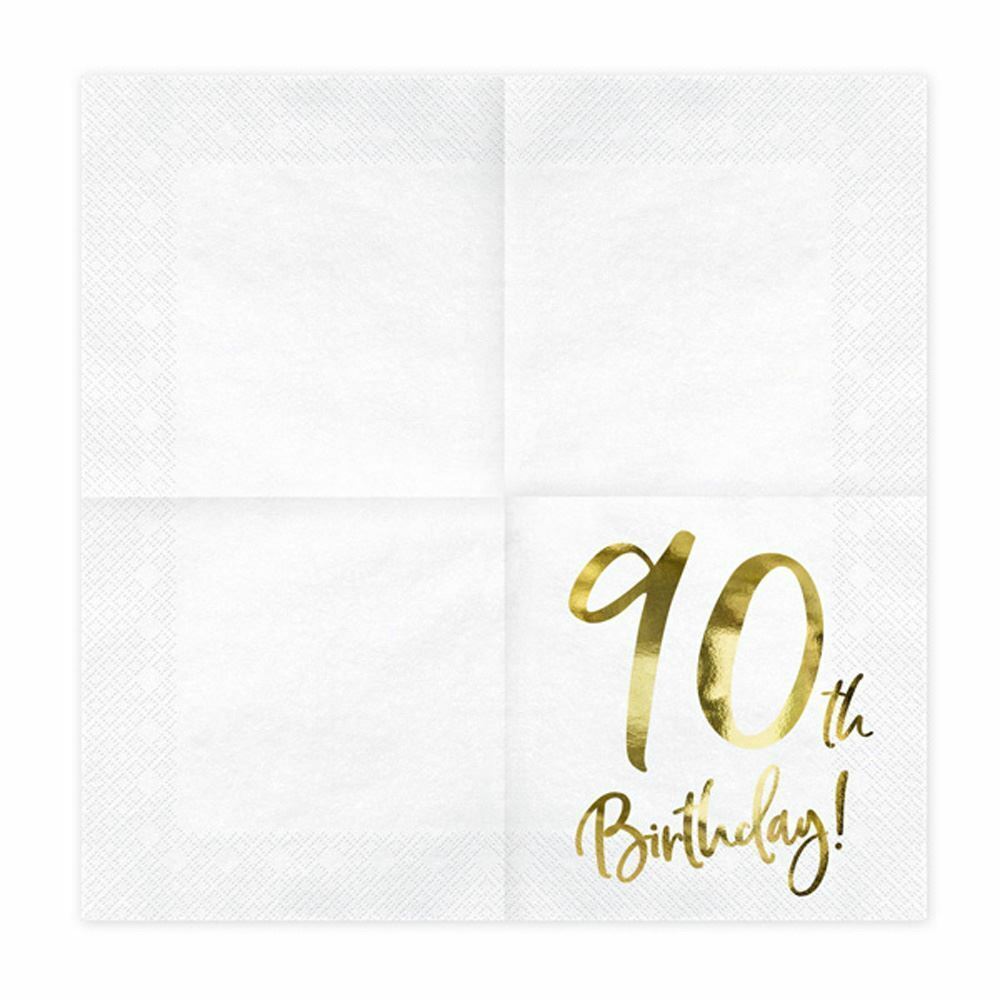 90th-birthday-paper-party-napkins-gold-and-white-x-20|SP33-77-90-008|Luck and Luck| 3