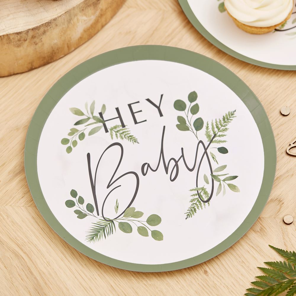 botanical-hey-baby-shower-paper-party-plates-x-8|BAB115|Luck and Luck| 1