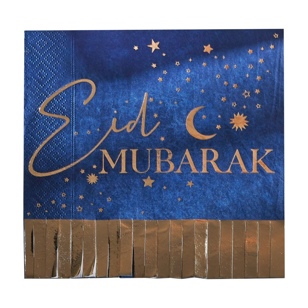 navy-and-gold-eid-mubarak-fringe-napkins-x-16|EID-101|Luck and Luck|2