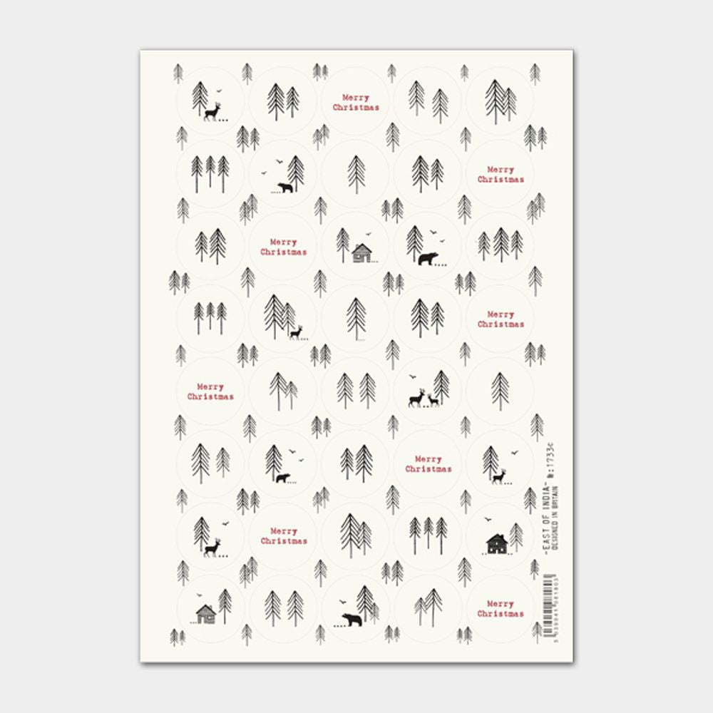 east-of-india-christmas-forest-stickers-single-sheet-40-stickers-cream-xmas|1733C|Luck and Luck|2