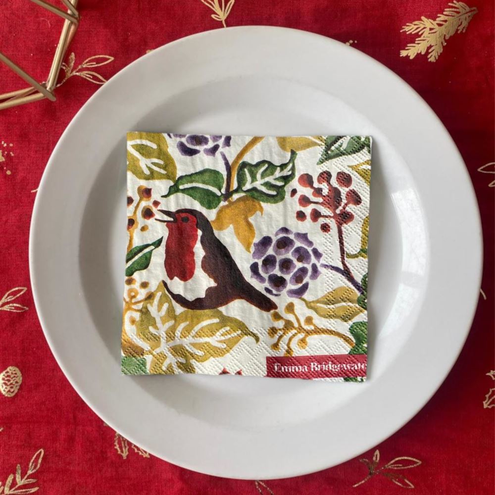 emma-bridgewater-christmas-robin-cocktail-napkins-x-20|C1023460|Luck and Luck| 1