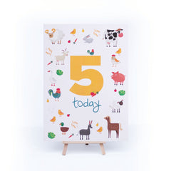 farmyard-animals-age-5-birthday-sign-and-easel|LLSTWFARM5A4|Luck and Luck|2