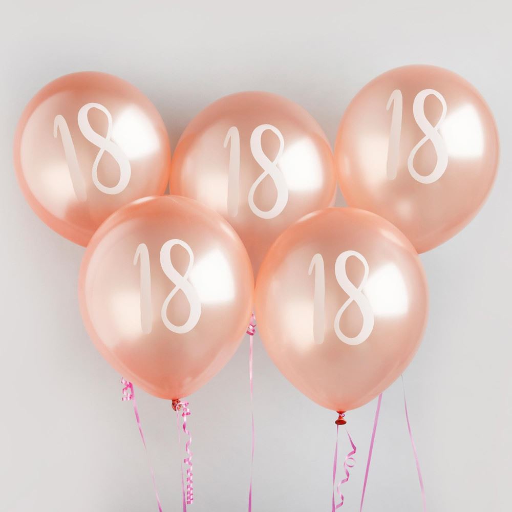 18th-milestone-birthday-party-balloons-in-rose-gold-x-5|RG018|Luck and Luck| 1