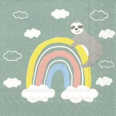 sloth-and-rainbow-paper-cocktail-napkins-small-x-20|C 910920|Luck and Luck|2