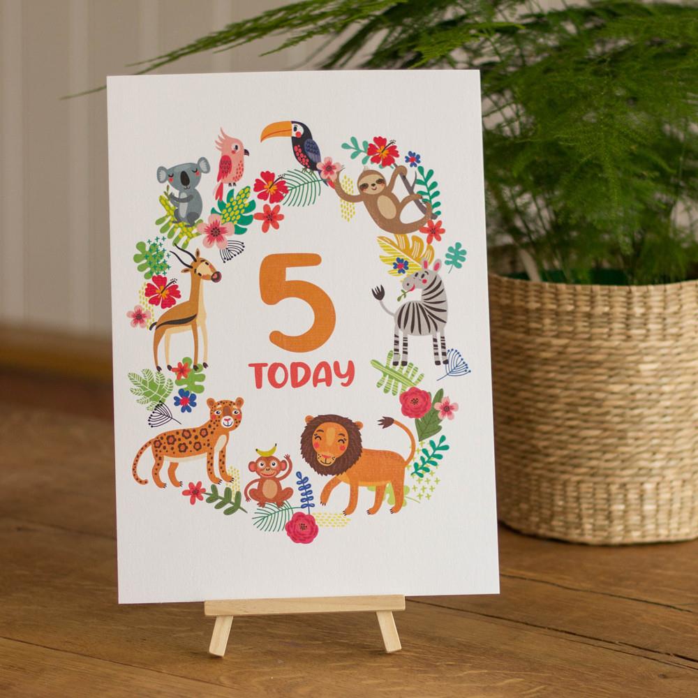 rainforest-age-5-birthday-sign-and-easel|LLSTWRAINFOREST5A4|Luck and Luck| 1