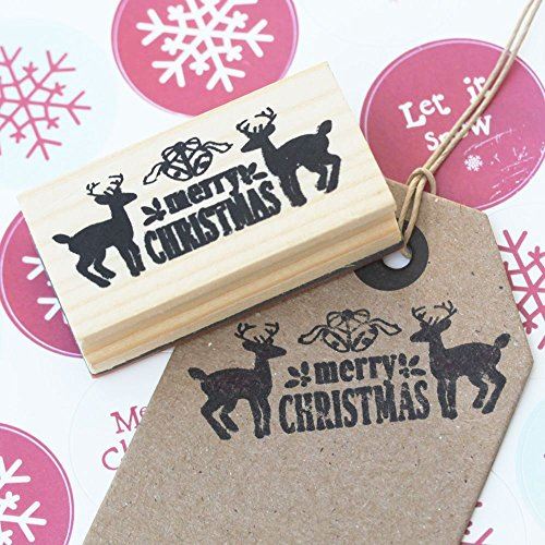 merry-christmas-design-with-deers-wooden-rubber-craft-stamp-xmas|7A318|Luck and Luck| 1