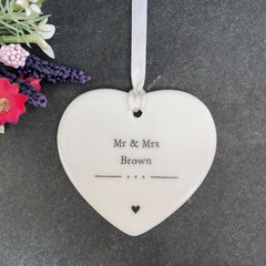 personalised-porcelain-hanging-heart-mr-and-mrs-keepsake-gift|LLUVPORWED2|Luck and Luck|2