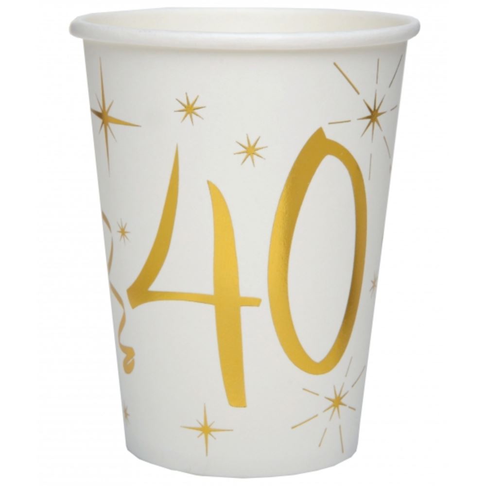 age-40-white-and-gold-paper-cups-x-10|615700000040|Luck and Luck| 1