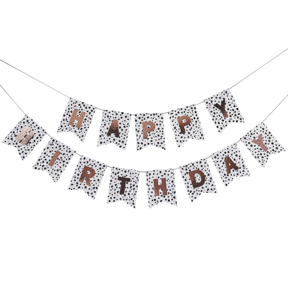 rose-gold-foil-happy-birthday-dalmatian-spots-banner-2m|HBDB107|Luck and Luck|2