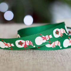 snowmen-christmas-green-grosgrain-ribbon-5m|6840|Luck and Luck|2