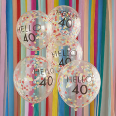 hello-40-rainbow-confetti-40th-birthday-balloons|MIX-643|Luck and Luck| 1